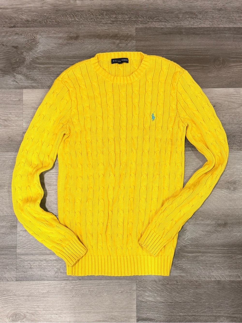 Ralph Lauren Men’s Bright Yellow Cable-Knit Crewneck Sweater